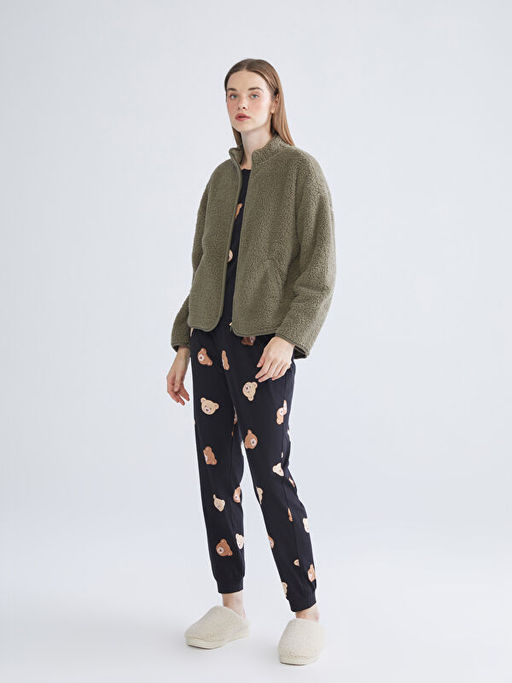 Dik Yaka Pel?? Kad?n Pijama ?st?