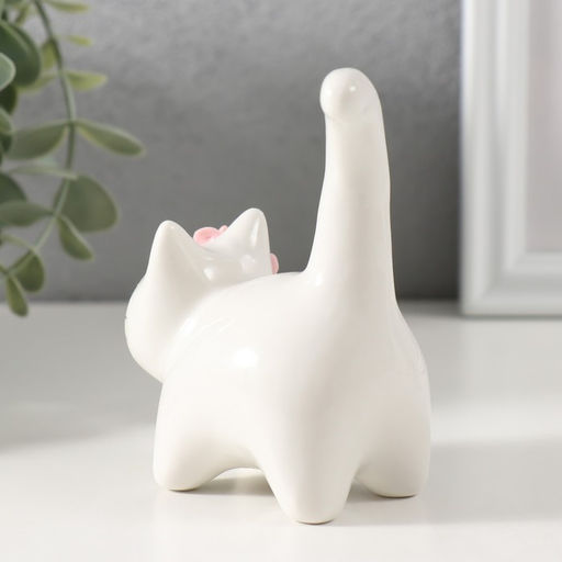 Сувенир керамика "Котик белый пухлый с розовыми цветочками" 7,8х5х10 см