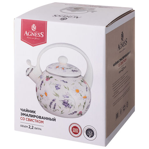 ЧАЙНИК AGNESS ЭМАЛИРОВАННЫЙ СО СВИСТКОМ СЕРИЯ FLOWER STORY, 2,2 Л  фото 2