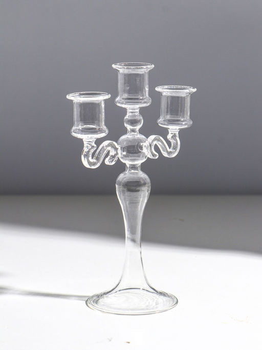 Стеклянный подсвечник на 3 свечи «Канделябр. Версаль», прозрачный, d=2.2 см, 21×14×7.7 см