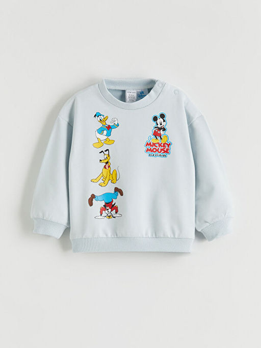 Bisiklet Yaka Uzun Kollu Mickey Mouse Bask?l? Erkek Bebek Sweatshirt ve E?ofman Alt?