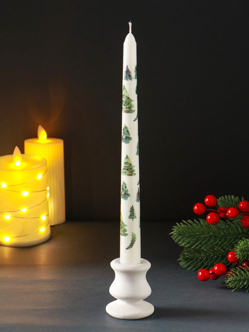 Цена за 4 шт. Свеча античная новогодняя 255х22 мм с декором, ёлочки