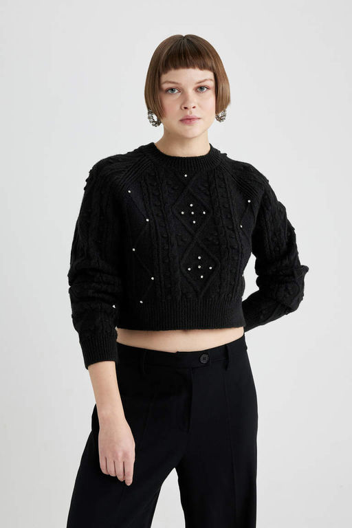 Укороченный свитер с круглым вырезом - Defacto фото 3