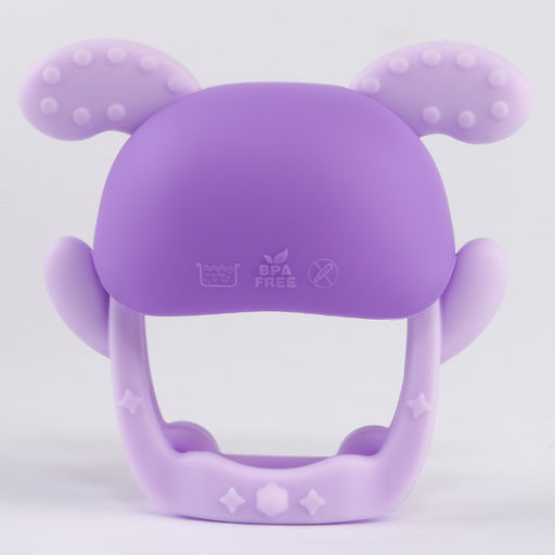 Прорезыватель силиконовый для зубов на ручку «Зайка», фиолетовый