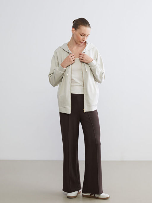 Kap??onlu Oversize Kad?n Fermuarl? Sweatshirt