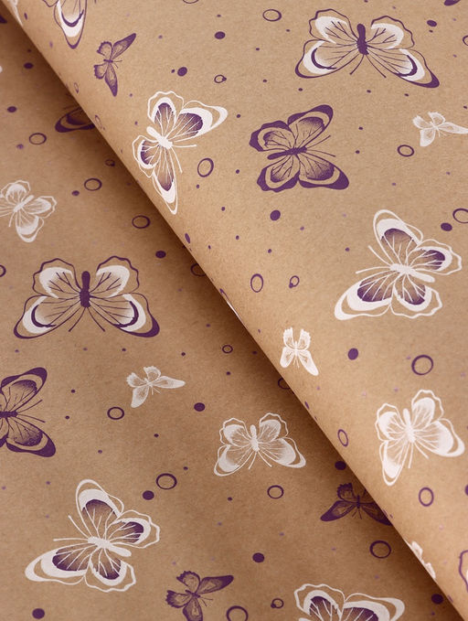 Бумага упаковочная крафт «Бабочки», фиолетовый/белый, 0.72×10±5% м, 60 г