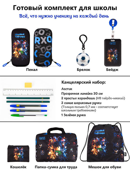 Рюкзак SkyName set-R9-5 + мешок для обуви, папка, пенал, кошелек, бейдж, канц.наб, бр. мячик, значки  фото 15