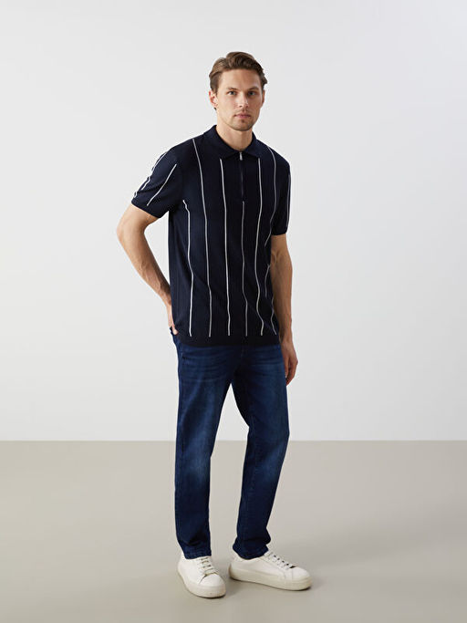 Polo Yaka K?sa Kollu ?izgili Erkek Triko Kazak