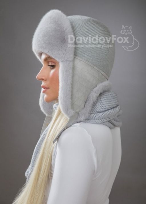 Комплект ушанка трикотаж экомех сапфир косынка