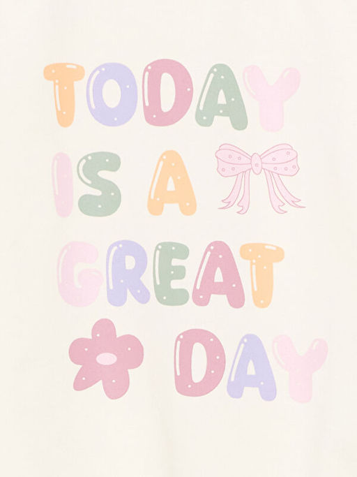 Bisiklet Yaka Bask?l? K?z Bebek Sweatshirt