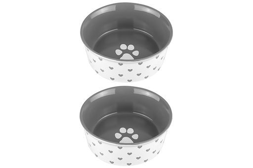 Набор 2 мисок для домашних питомцев 400 мл 13,5*13,5*5 см Лапка на сером и сердечки керамика - Elan gallery фото 5