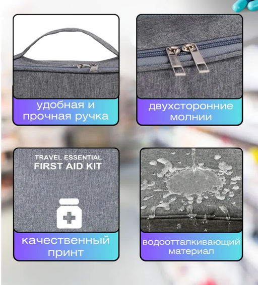Аптечка домашняя универсальная, походная тканевая сумка для лекарств, дорожный органайзер для медикаментов, водонепроницаемая на молнии для путешествий - Family фото 4
