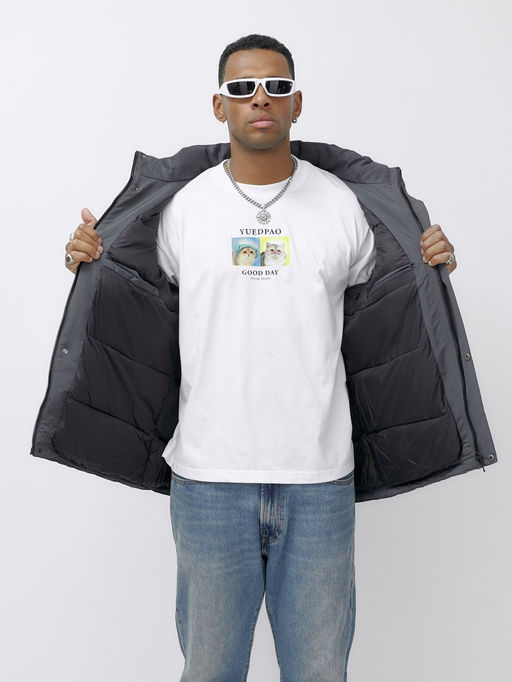 Куртка спортивная мужская зимняя большого размера темно-серого цвета 66613TC - Mtforce фото 16