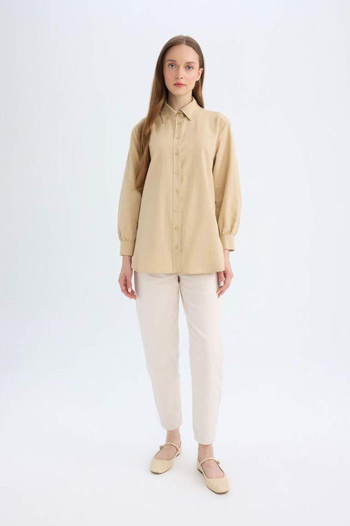 Рубашка-туника из поплина с длинными рукавами Relax Fit - Defacto фото 2