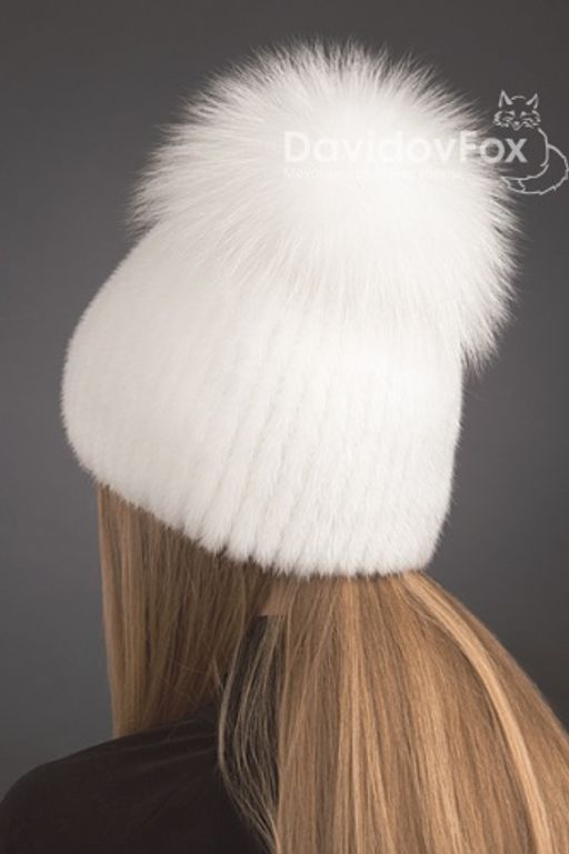 Шапка Лыжница норка орнамент белая