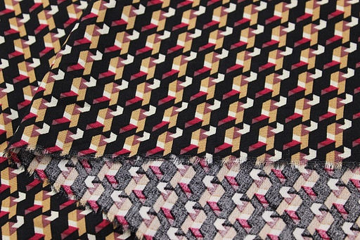 Штапель Стильная графика на черном, ВИД2, ш.1.43м, вискоза-100%, 90гр/м.кв - Купава фото 2