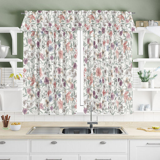 Шторы для кухни с ламбрекеном, 3шт: 110х160см - 2шт "Марина Дор", ламбрекен 326х34см, на шторной ленте, рогожка, хлопок "Премиум" 186г/м2, упаковка классическая 28х41см, "Домашняя мода" (Россия)