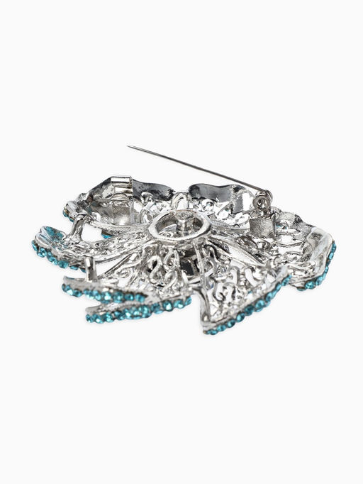 Брошь «Цветок» сапфир, стразы, цвет сний в серебре
