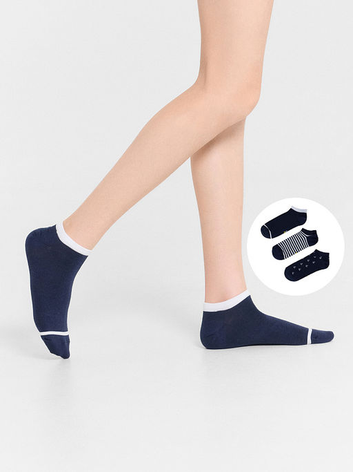 Набор детских коротких носков (3 пары) в синем цвете с рисунками