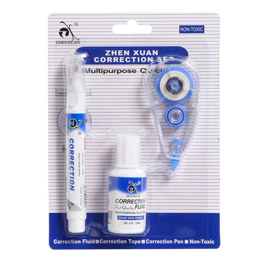 Корректор-лента Zhen Xuan 6 м × 5 мм, с корректором 18 мл, с корректирующим карандашом 7 мл, металлический наконечник, на основе растворителя