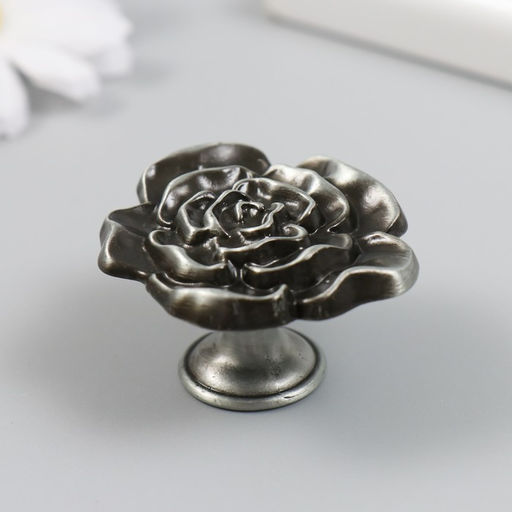 Ручка для шкатулки металл «Пион», состаренное серебро, 3.9×4.4×2.5 см