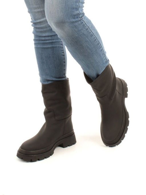 04-C186M BLACK Ботинки зимние женские (натуральная кожа (нубук) натуральный мех)