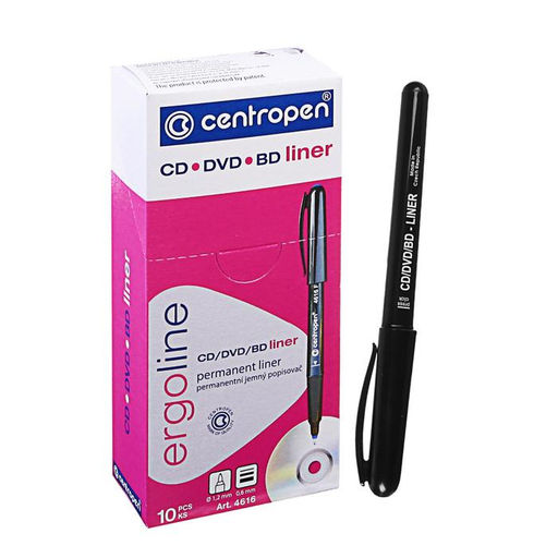 Цена за 10 шт. Маркер для CD/DVD, Centropen 4616, диаметр узла 1.2 мм, линия письма 0.6 мм, чёрный