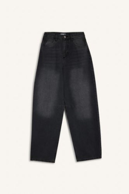 Baggy Fit Yuksek Bel Duz Paca Uzun Jean Y?kamal? Pantolon