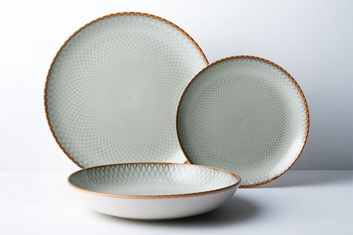 Тарелка суповая, 23х4,5 см, керамика, серо-бежевая, Серые ромбы, Mandala