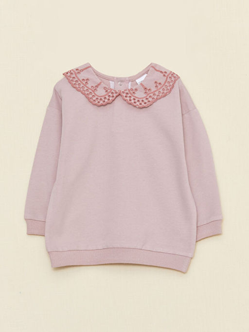 Bebe Yaka Uzun Kollu Nak?? Detayl? K?z Bebek Sweatshirt ve Tayt 2li Tak?m - Waikiki фото 2