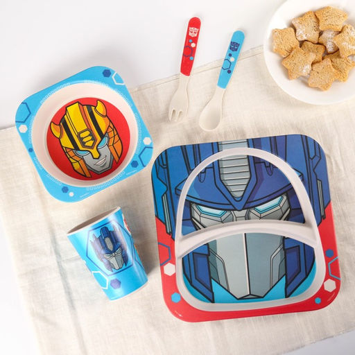 Набор детской бамбуковой посуды, 5 предметов: тарелка, вилка, ложка,стакан,миска , Трансформеры - Hasbro фото 3
