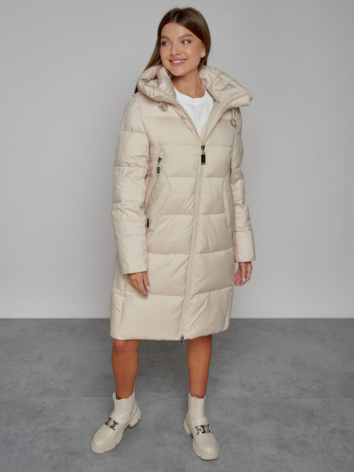 Пальто утепленное с капюшоном зимнее женское бежевого цвета 51155B - MaxRita фото 10