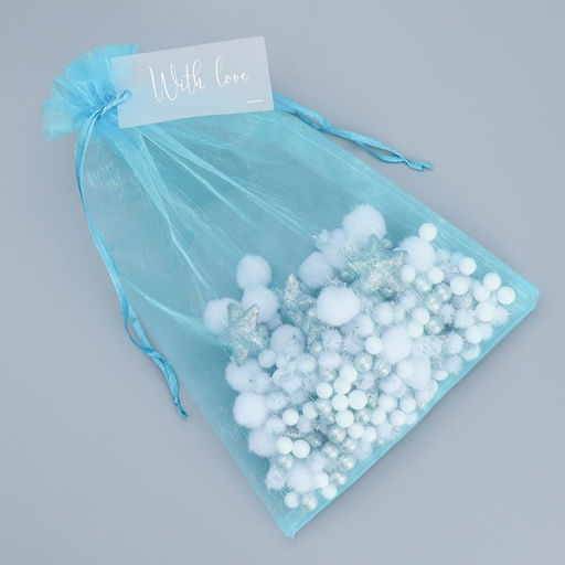 Цена за 10 шт. Мешочек подарочный органза голубой «Лагуна», с шильдиком, 20 х 30 см +/- 1.5 см