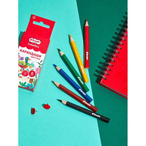 Цена за 2 шт. Карандаши цветные 6цв/наб6-гран Комус Класс ColorPics коротк,88мм