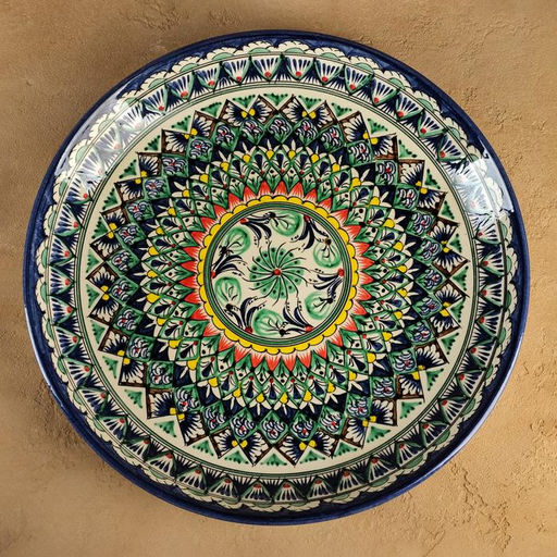 Ляган узбекский Риштанская керамика «Узоры», для плова, d=36 см, синий