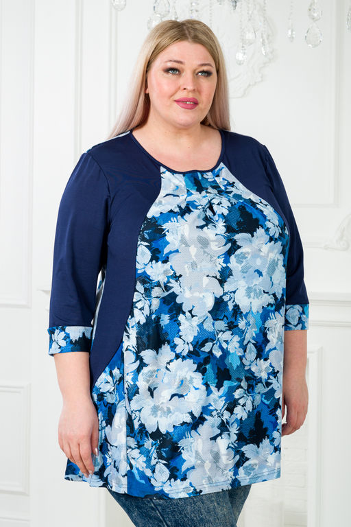 Туника женская из масла Клэр синие цветы
