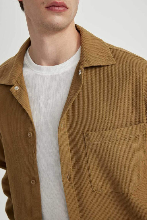 Хлопковая рубашка с длинными рукавами и воротником-поло оверсайз - Defacto фото 9