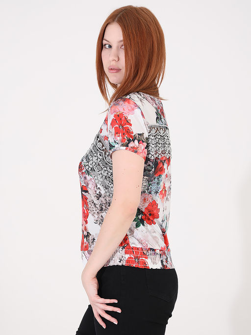 Футболка белая с оранжевыми цветами женская - Almond фото 2