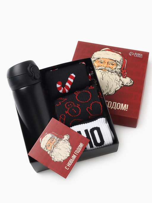 Подарочный набор термос и носки 3 пары KAFTAN С новым годом размер 41-44 (27-29 см)  фото 5