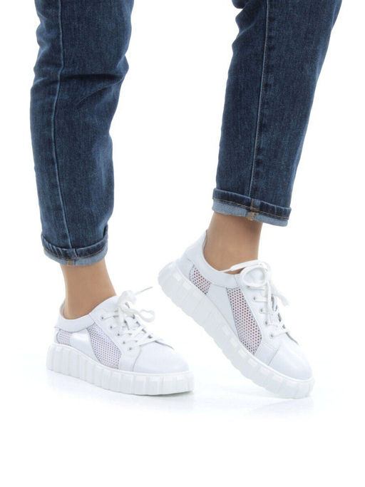03-PDA93-1 WHITE Полуботинки спортивные женские (натуральная кожа, сетка) - No name фото 3