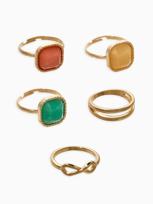 Набор колец 5 шт "Новый стиль" камни, размер МИКС, цветной в золоте