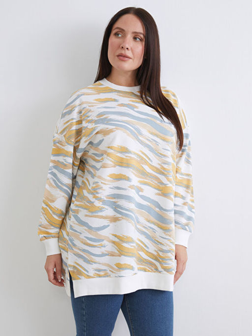 Bisiklet Yaka Desenli Kad?n Sweatshirt Tunik