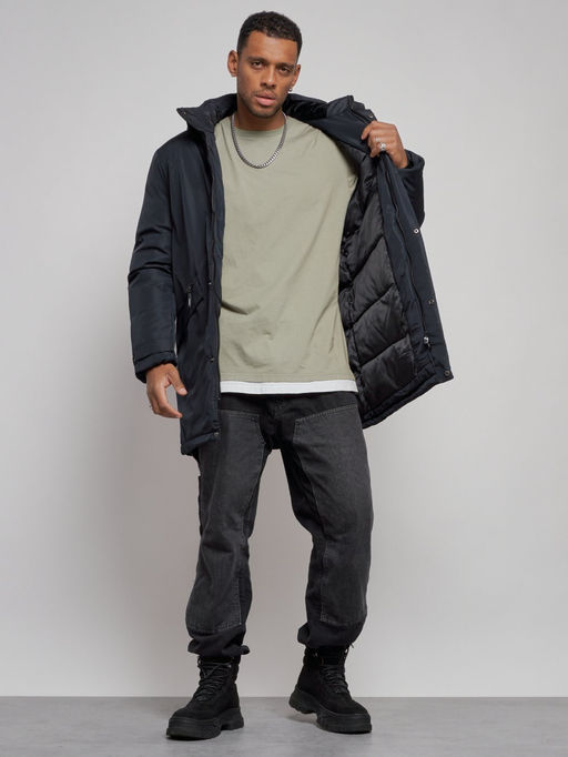 Парка мужская зимняя удлиненная молодежная темно-синего цвета 8302TS - Wonderrman фото 12