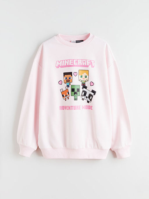 Bisiklet Yaka Minecraft Bask?l? K?z ?ocuk Sweatshirt