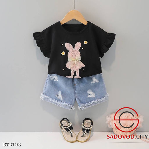 Летний костюм двойка для девочки с джинсовыми шортами