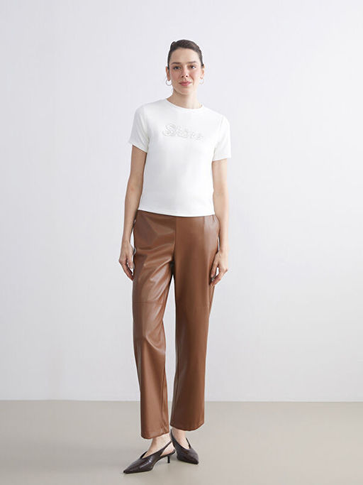 Beli Lastikli Kad?n Deri G?r?n?ml? Pantolon