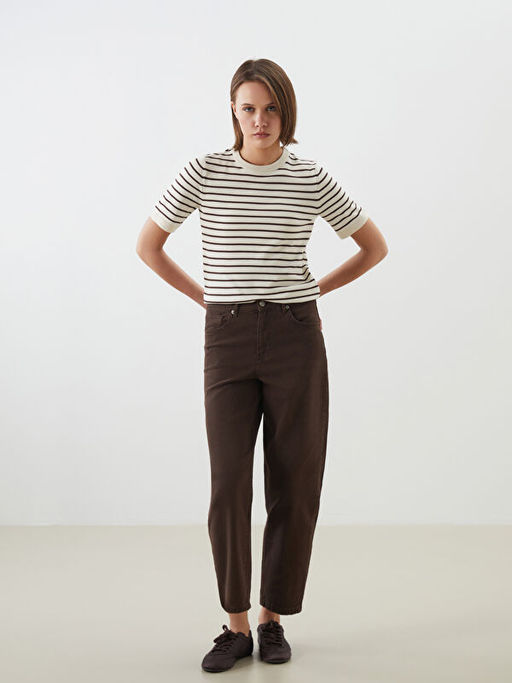 Bisiklet Yaka ?izgili Kad?n Triko Kazak