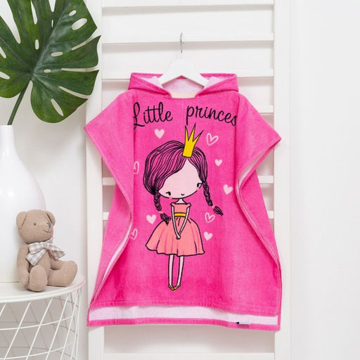 Полотенце - пончо детское LoveLife «Принцесса», махра, 100% хлопок 300 г/м, 60×120 см, ярко - розовое