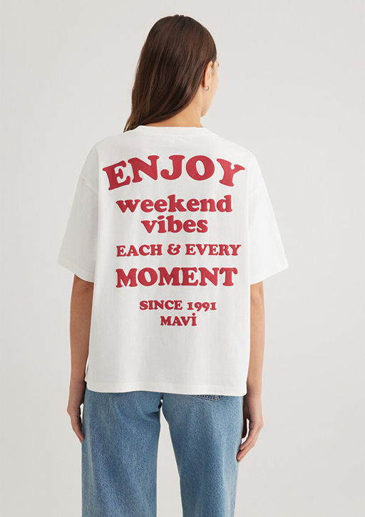 Bask?l? Ekru Tisort - Mavi фото 5