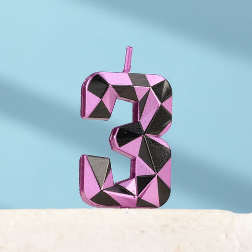 Цена за 3 шт. Свеча для торта «Алмаз», цифра 3, фиолетовый металлик